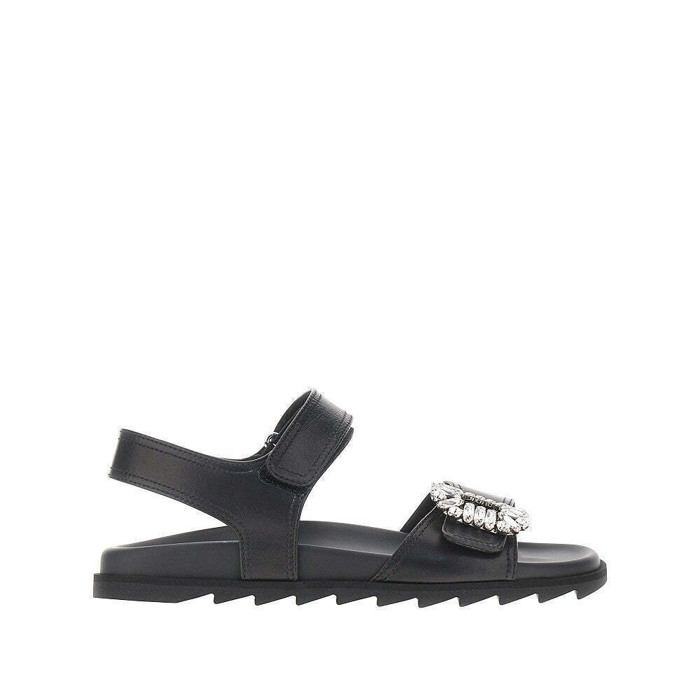 Roger Vivier Viv Strass Leather Sandals